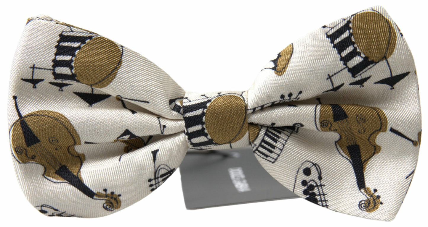 Chic Beige Silk Musical Bow Tie