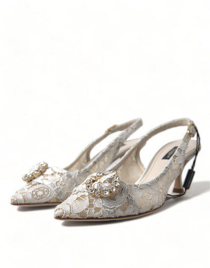 Elegant Lace Slingback Pumps with Crystal Accents