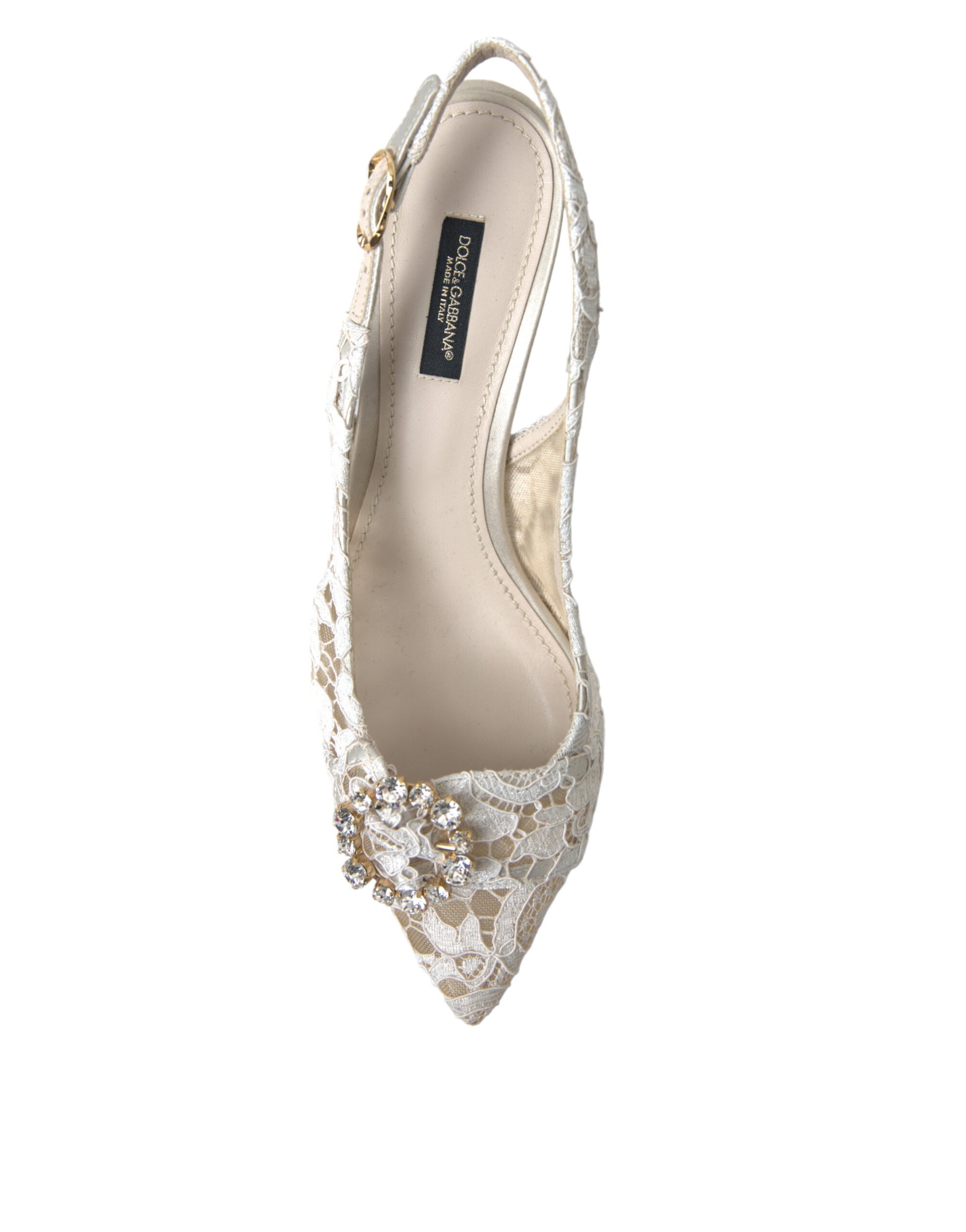 Elegant Lace Slingback Pumps with Crystal Accents