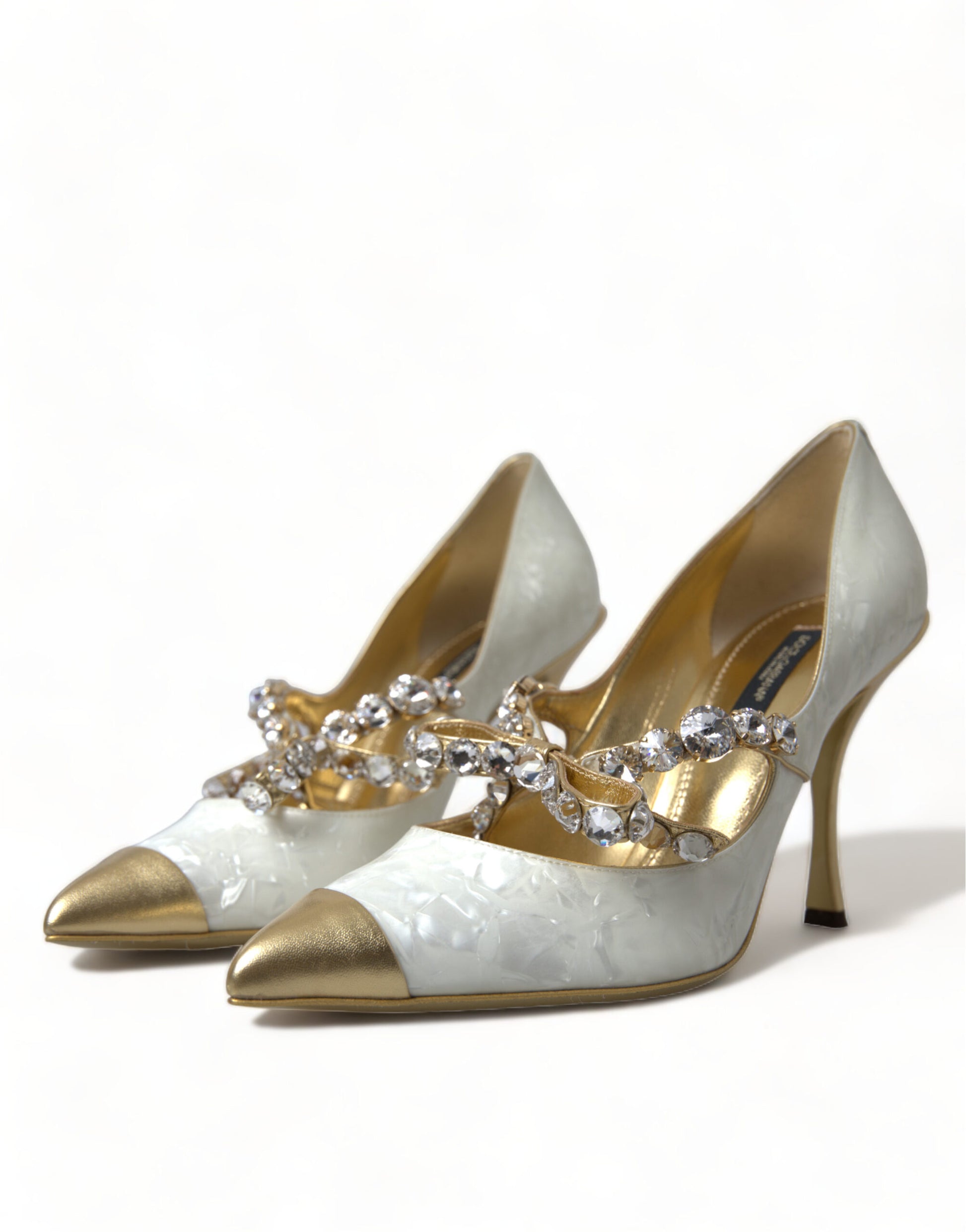 Elegant White Patent Crystal Bow Heels