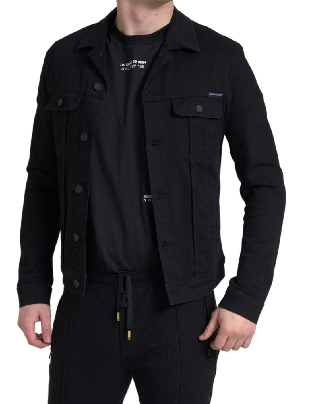 Elegant Black Denim Logo Jacket