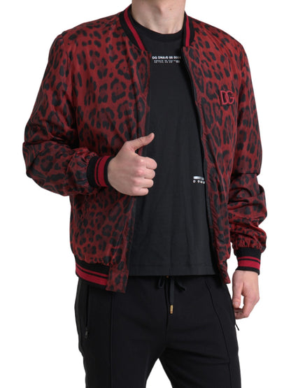 Red Leopard Print Bomber Jacket