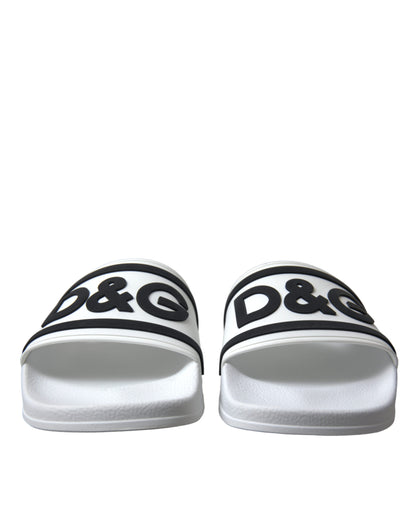 Chic White Designer Slides with Logo Detail