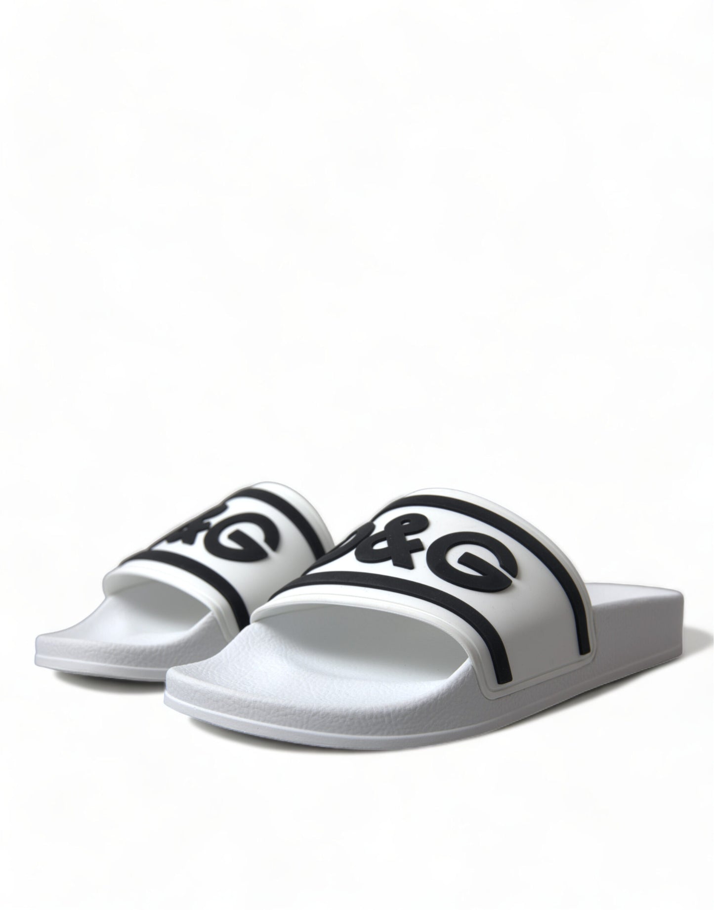 Chic White Designer Slides with Logo Detail