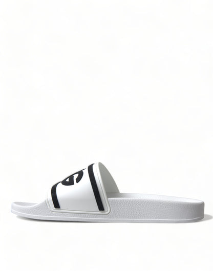 Chic White Designer Slides with Logo Detail