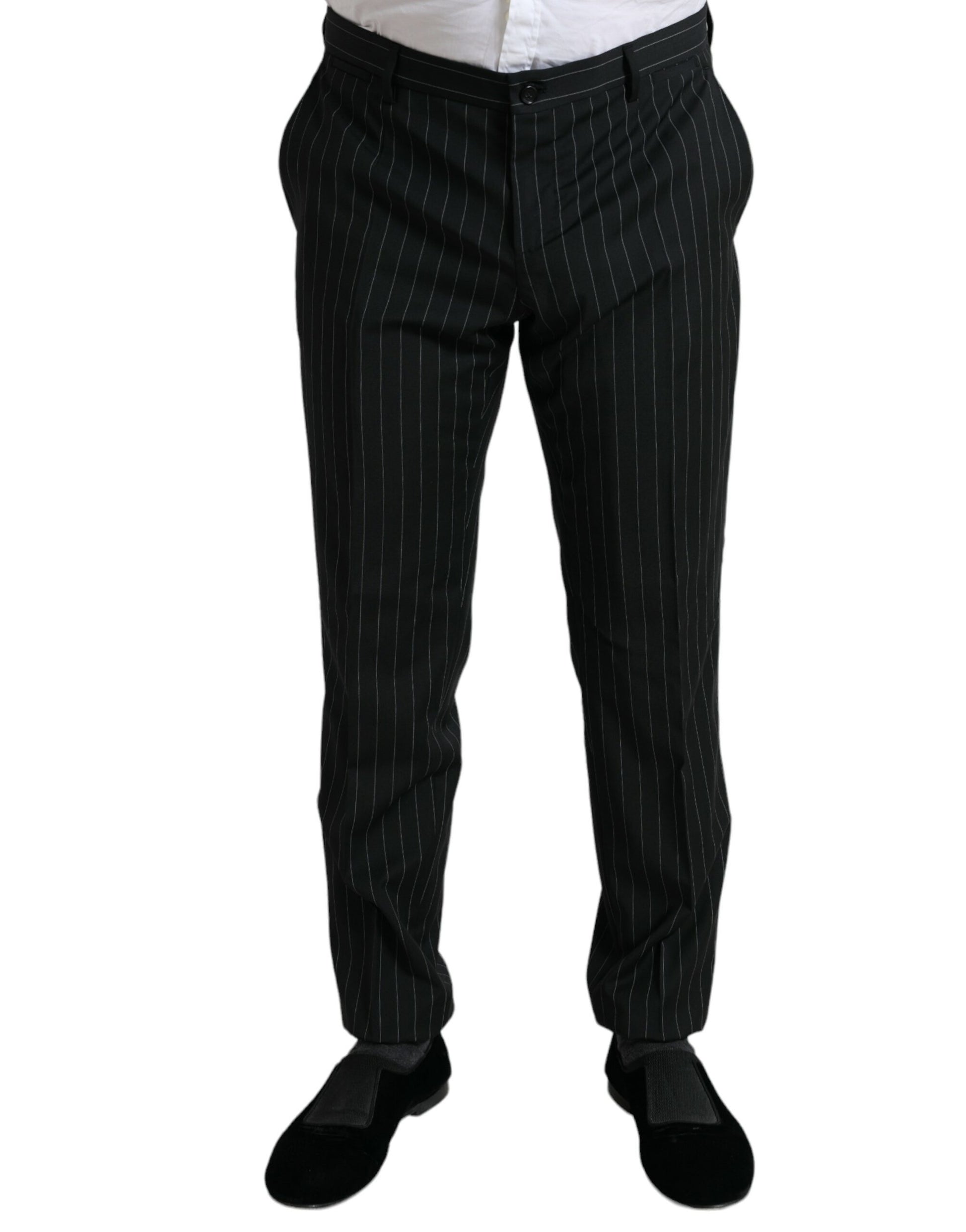 Black and White Striped Skinny Dress Pants