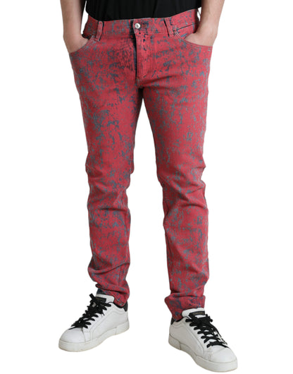 Red Tie Dye Skinny Denim Jeans