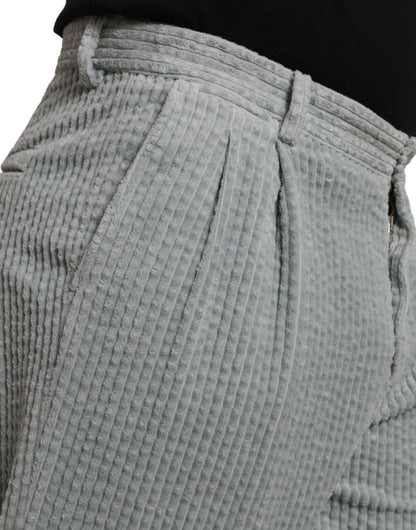 Elegant Light Blue Corduroy Cotton Pants