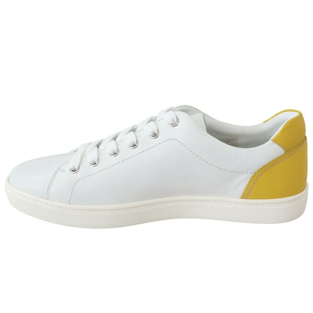 Elegant White Calfskin Sneakers with Yellow Accent