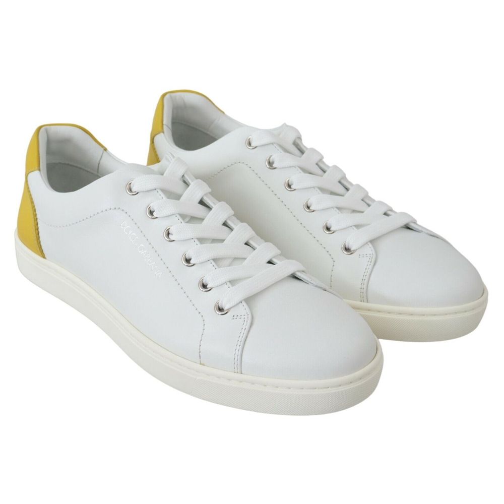 Elegant White Calfskin Sneakers with Yellow Accent