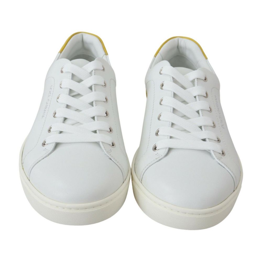 Elegant White Calfskin Sneakers with Yellow Accent