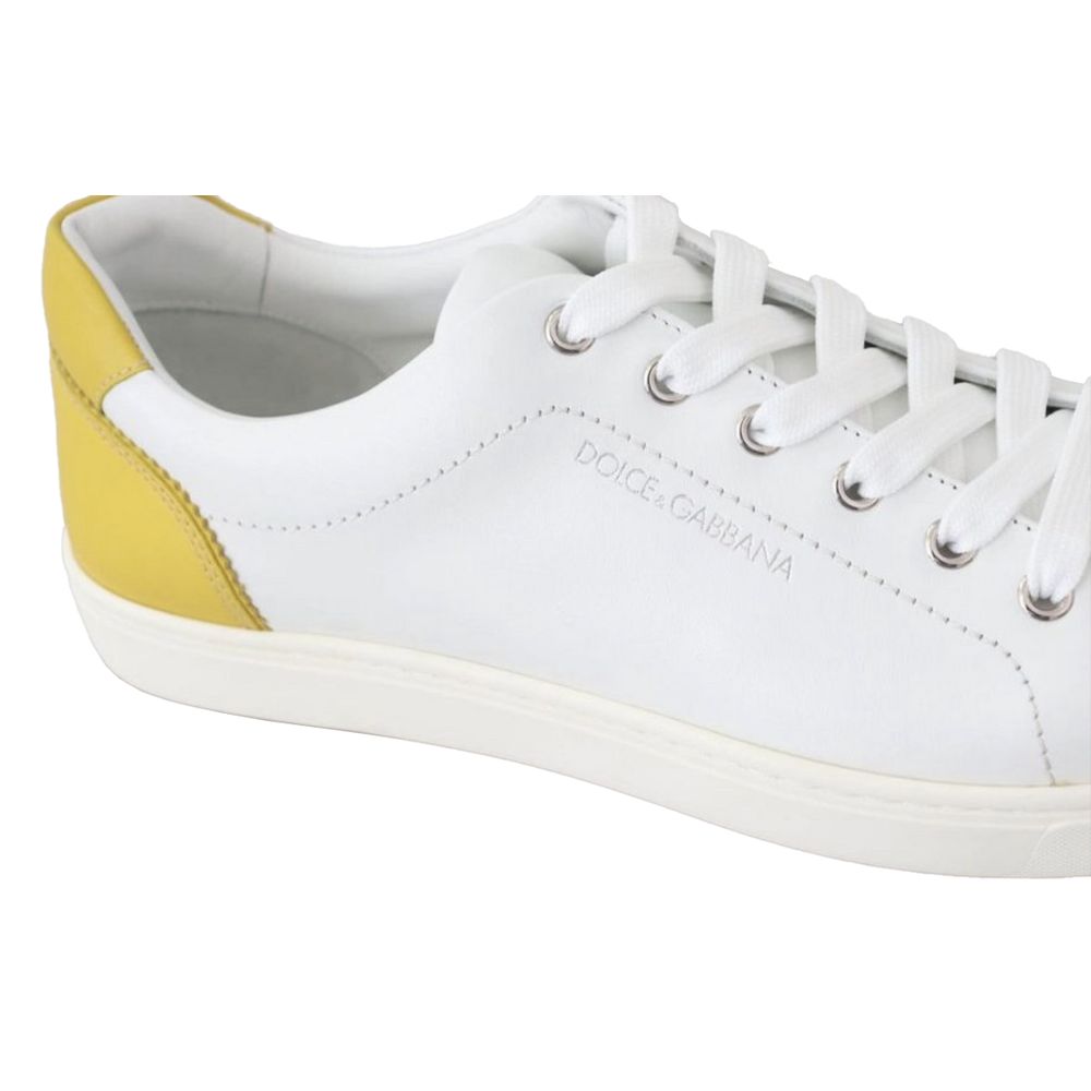 Elegant White Calfskin Sneakers with Yellow Accent