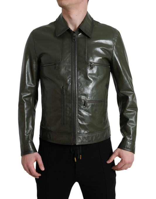 Emerald Elegance Leather Biker Jacket