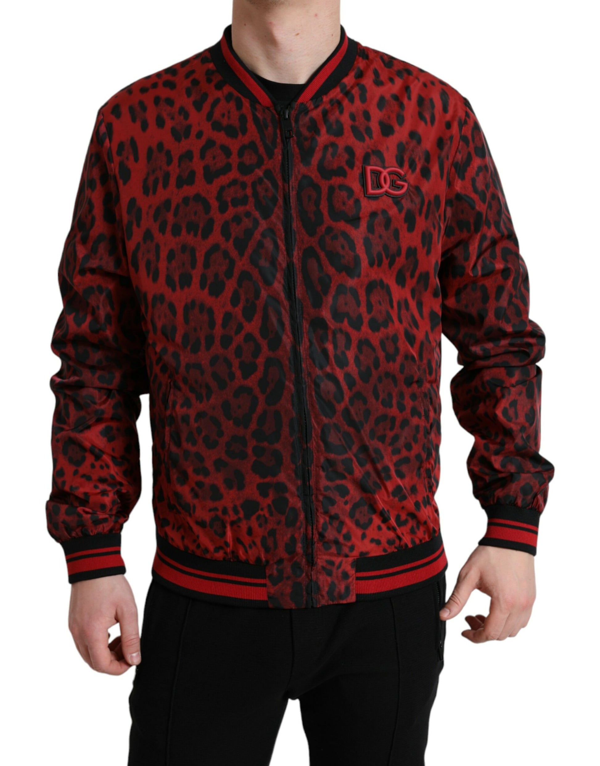 Red Leopard Nylon Bomber Jacket