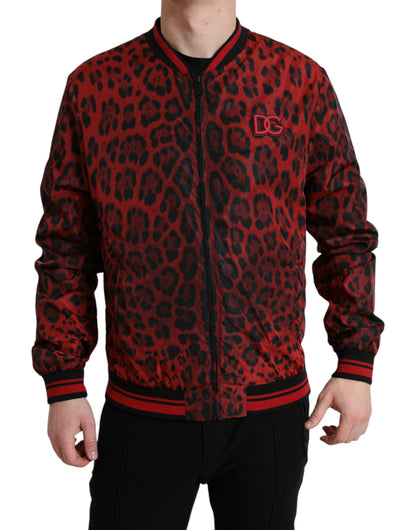 Red Leopard Nylon Bomber Jacket