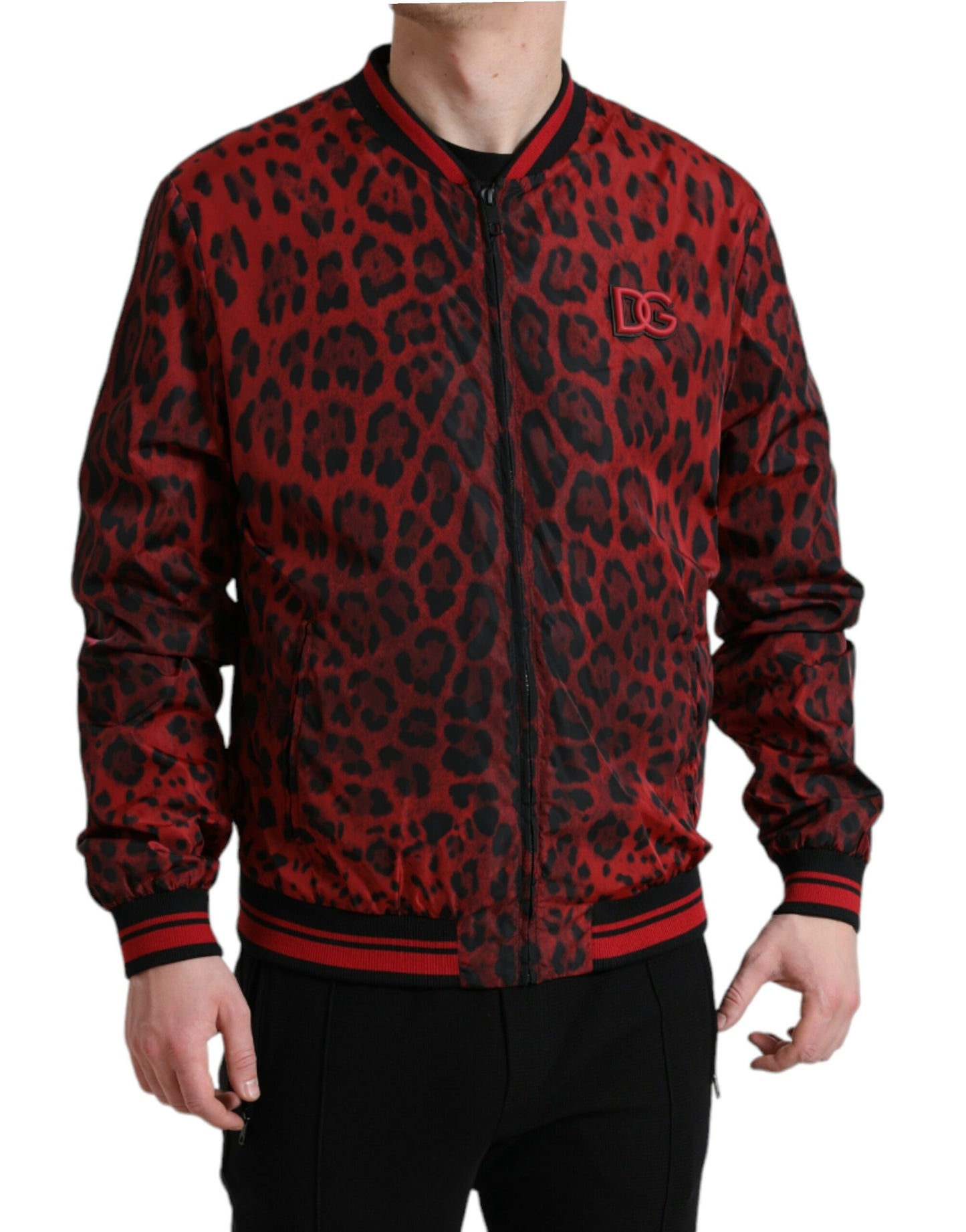 Red Leopard Nylon Bomber Jacket