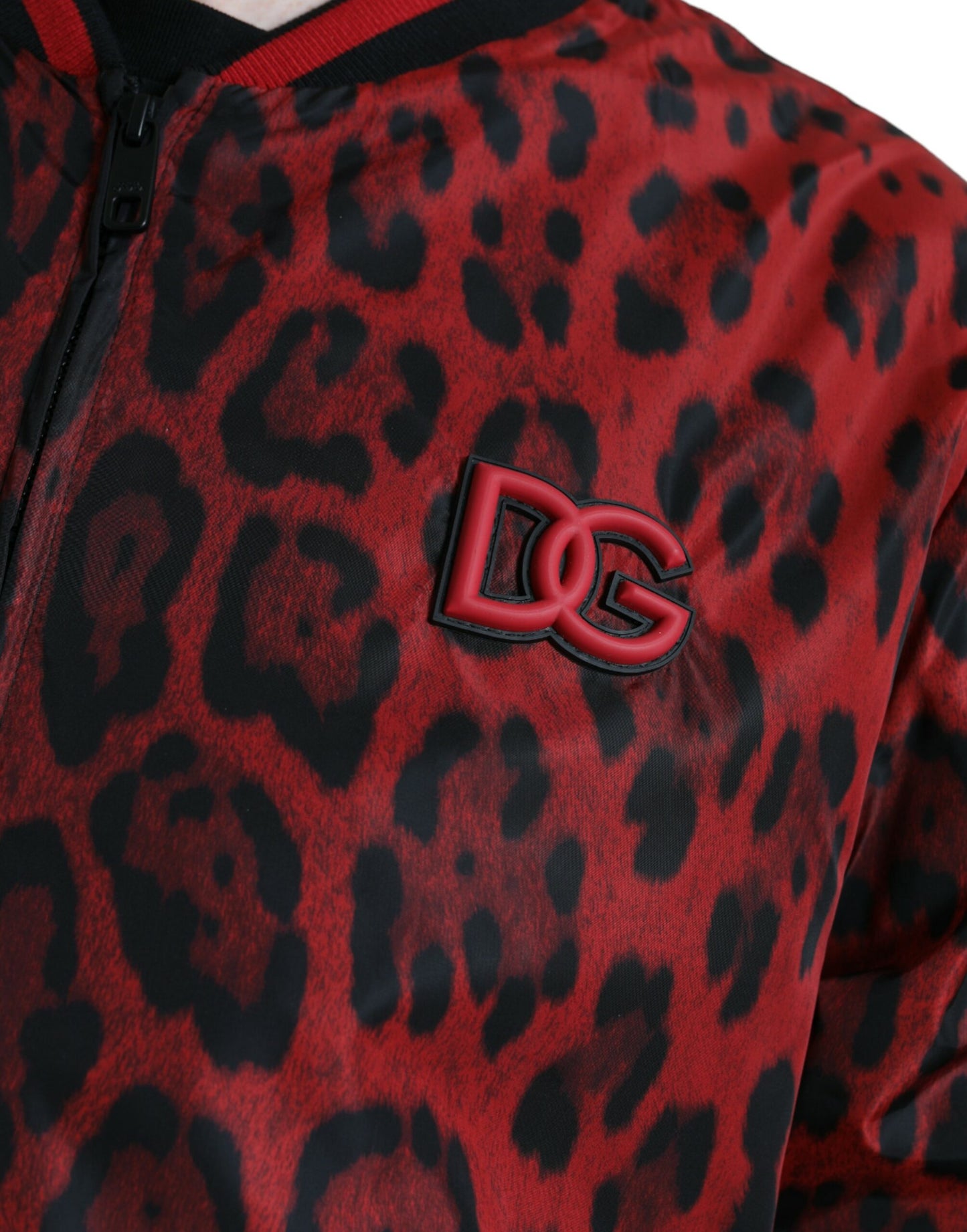 Red Leopard Nylon Bomber Jacket