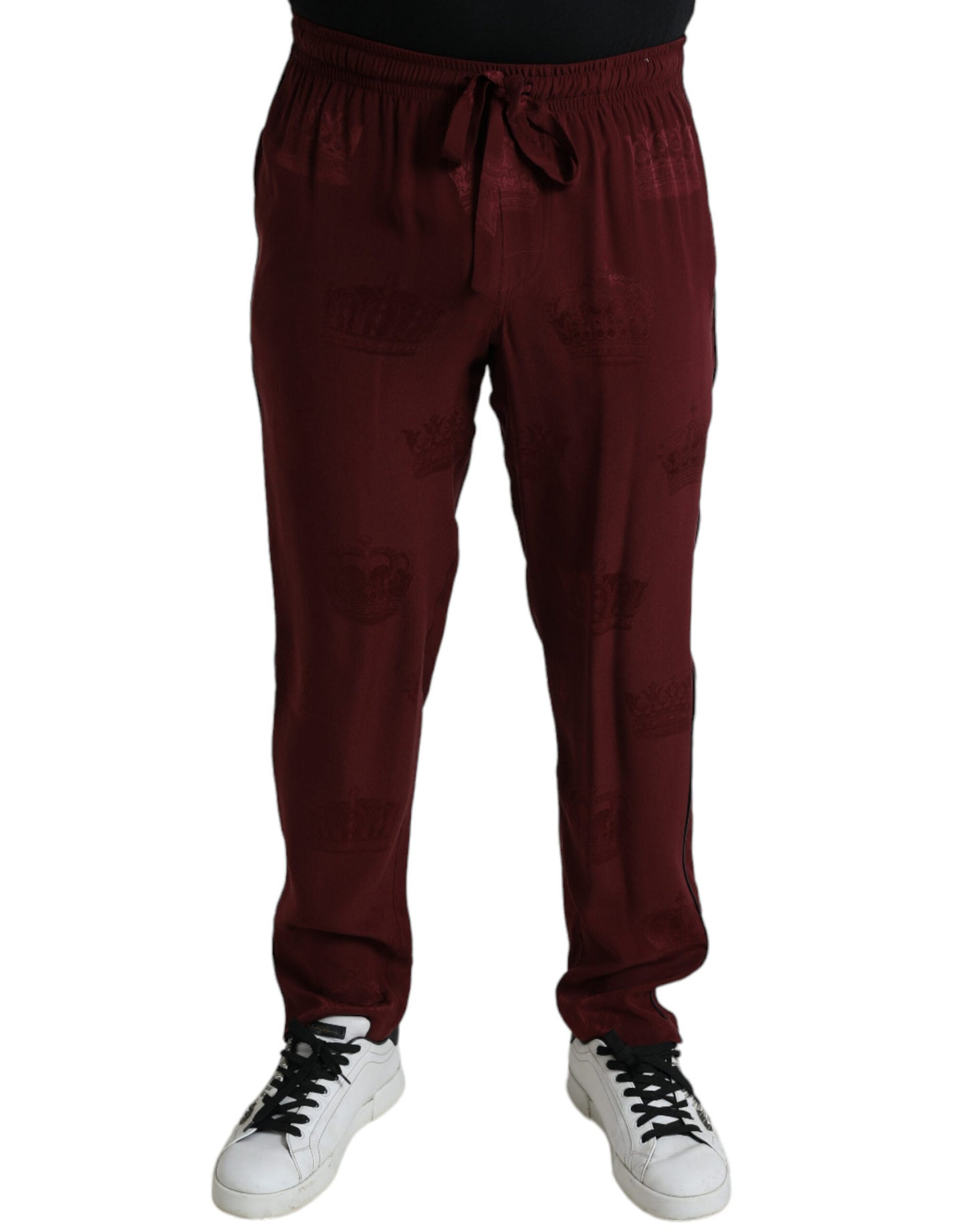 Elegant Maroon Silk Pajama Pants with Crown Motif