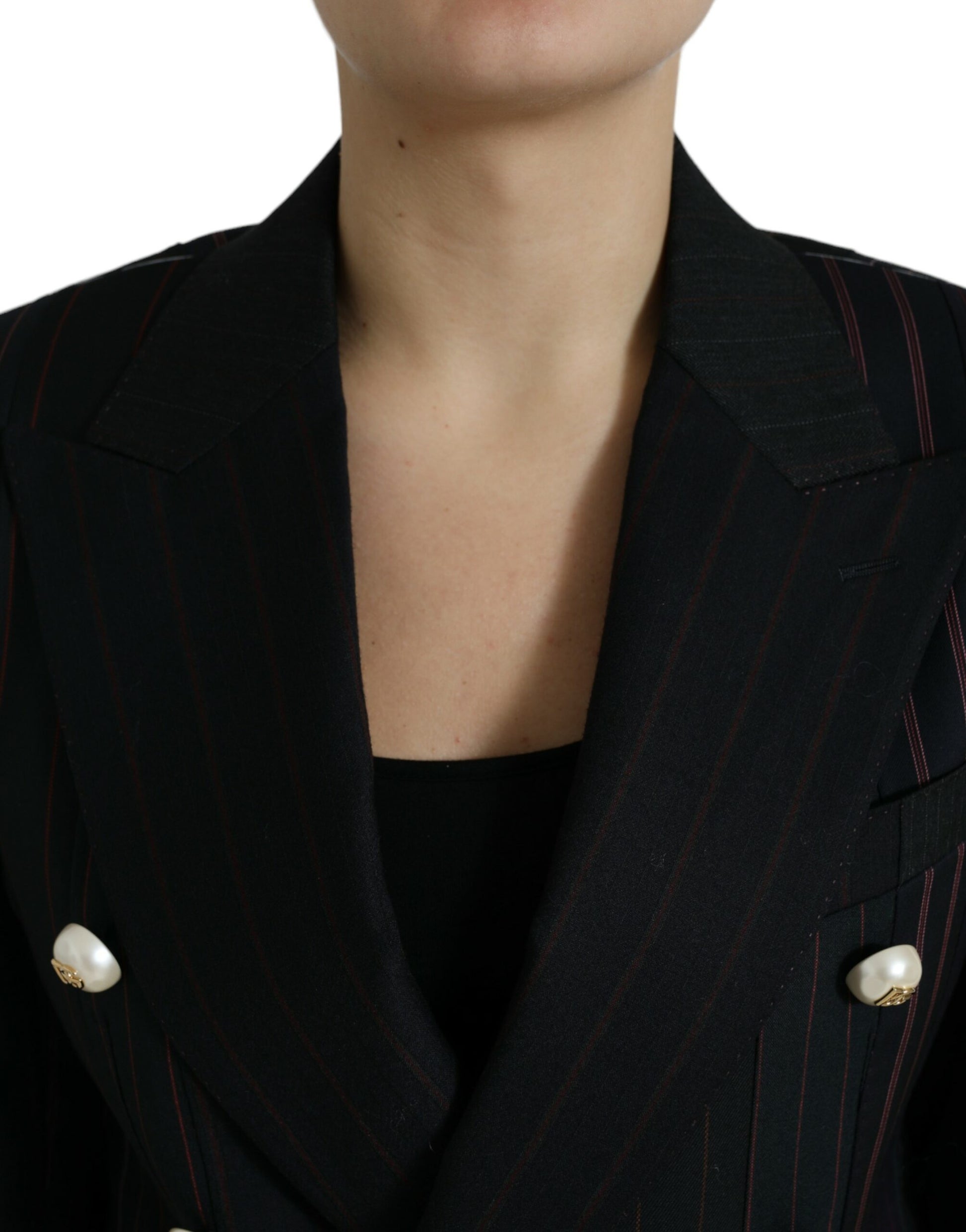 Elegant Striped Double Breasted Wool Blazer