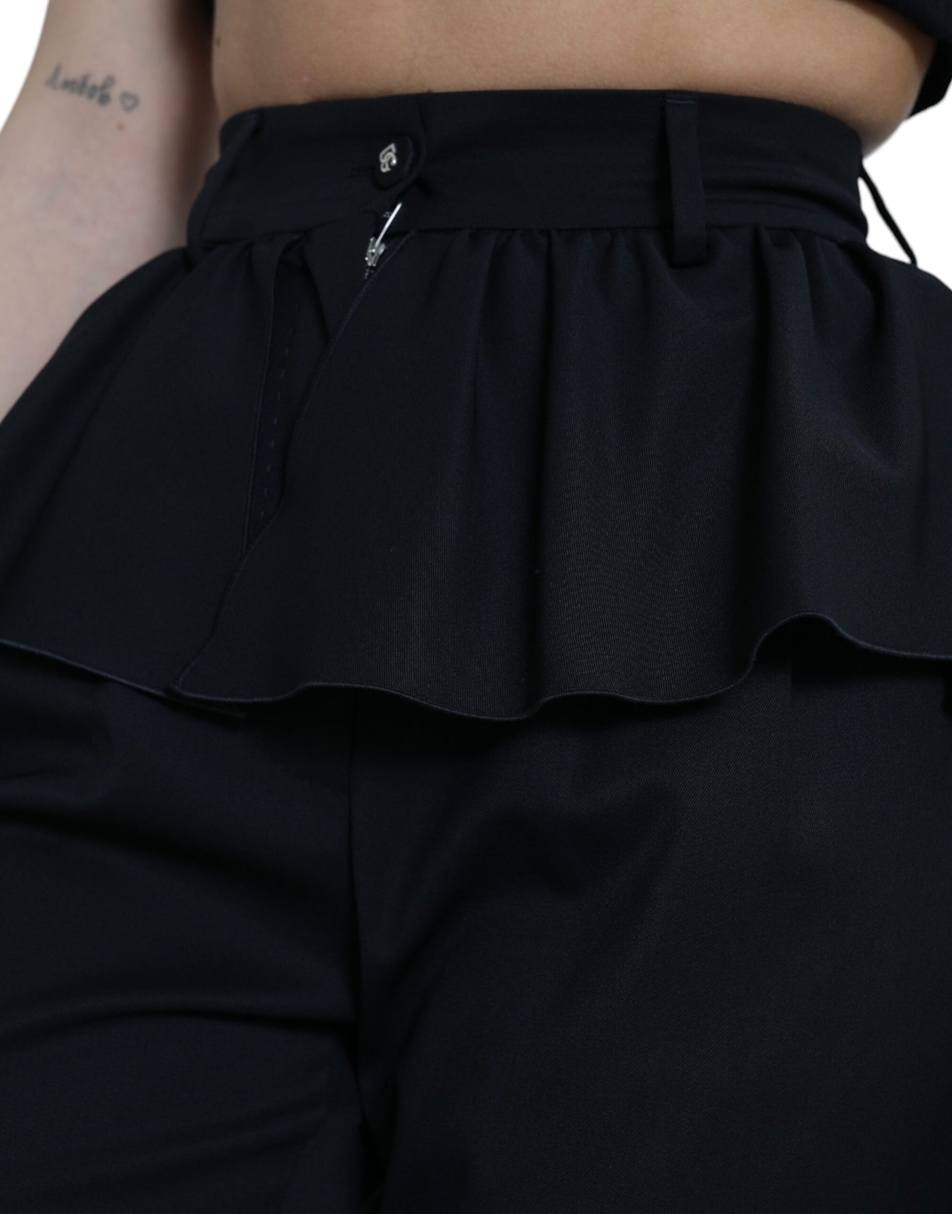 Elegant High Waist Ruffled Black Pants