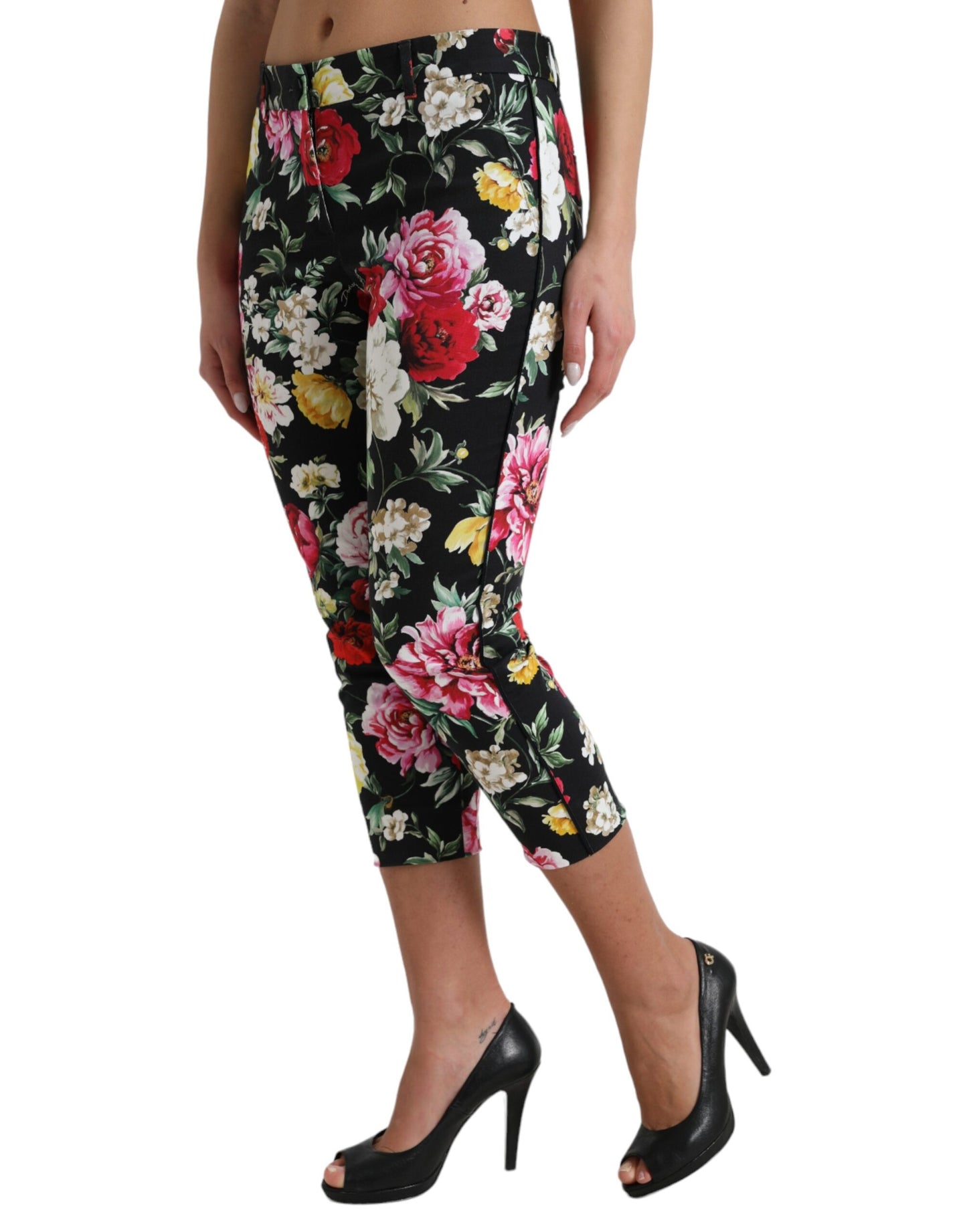 Elegant Floral Mid Waist Cropped Pants