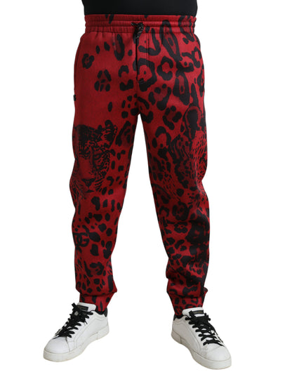 Elegant Leopard Print Joggers in Red and Black