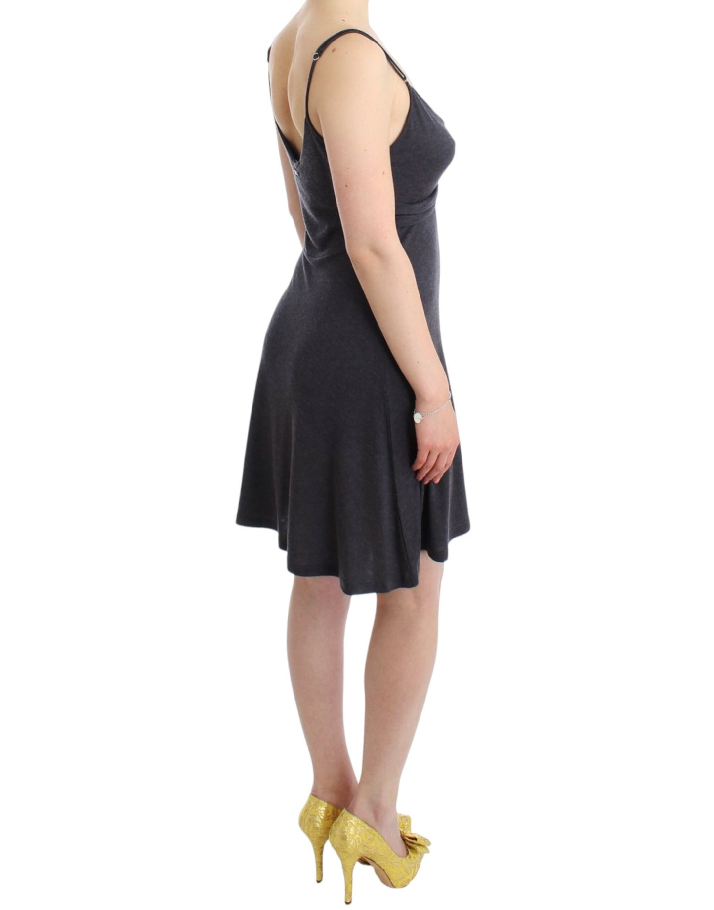 Chic Gray Knee-Length Spaghetti Strap Dress