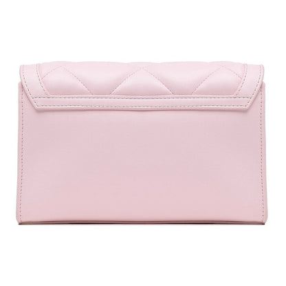 Chic Pink Faux Leather Crossbody Bag with Gold Accents