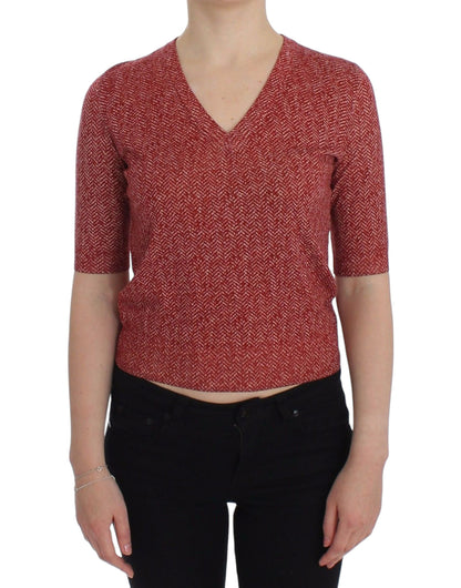 Enchanting Red Tweed V-Neck Sweater