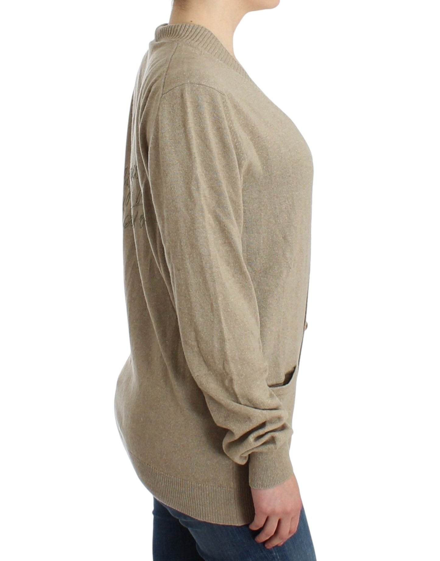 Beige Deep V-Neck Luxury Cardigan