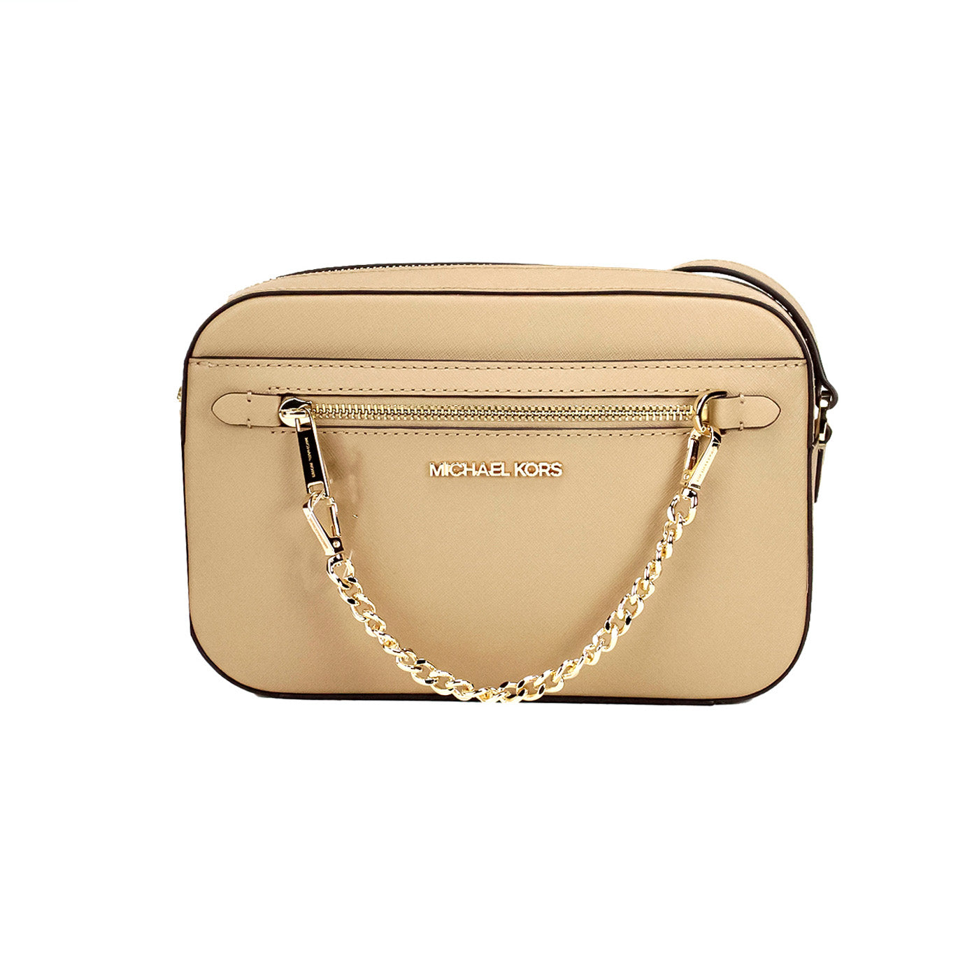 Jet Set East West Large Camel Leather Zip Chain Crossbody Bag