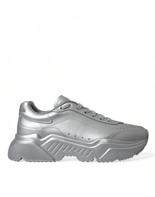 Elegant Silver Calfskin Leather Sneakers