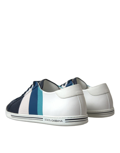 Chic White and Blue Leather Low-Top Sneakers