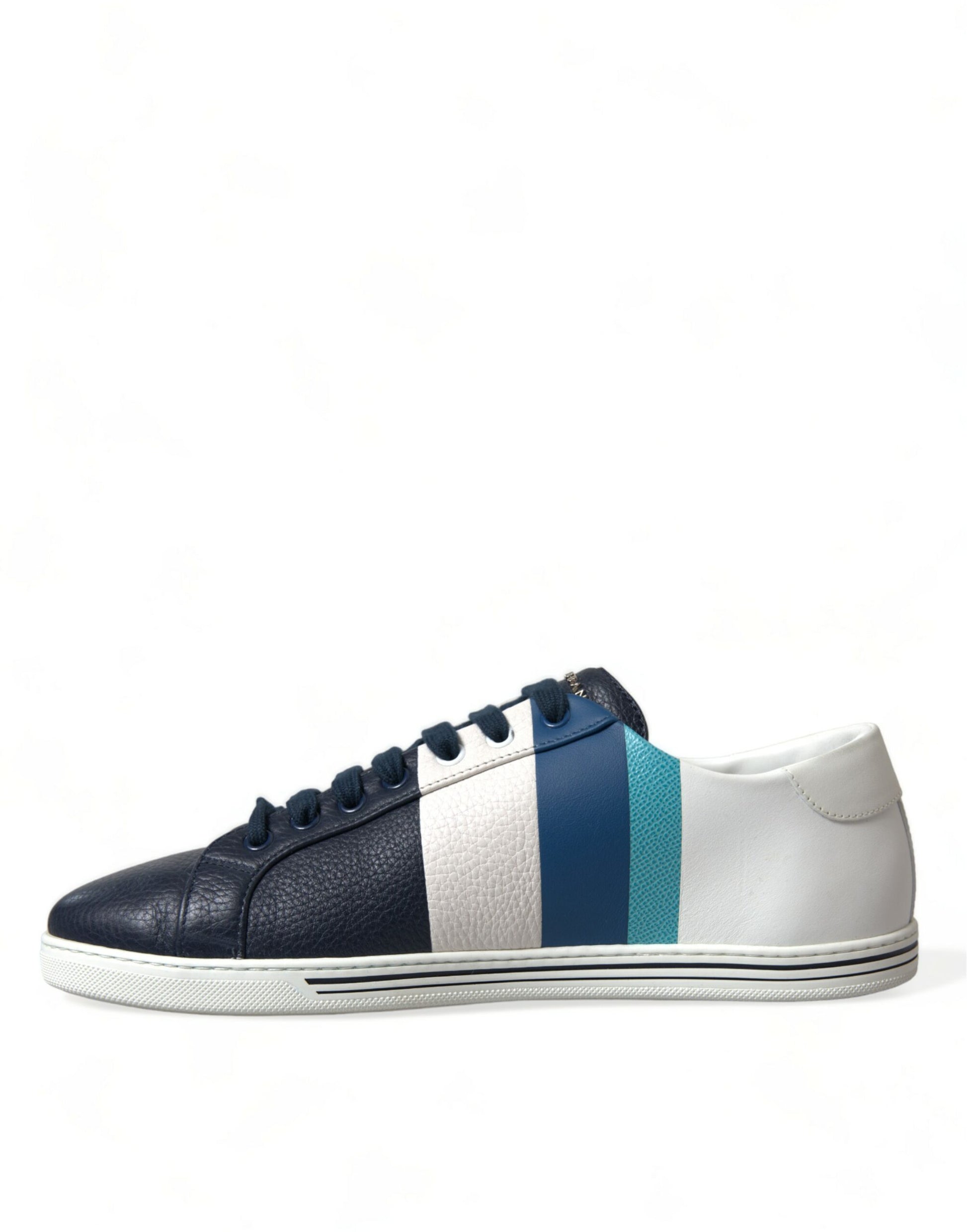 Chic White and Blue Leather Low-Top Sneakers