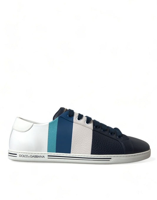 Chic White and Blue Leather Low-Top Sneakers