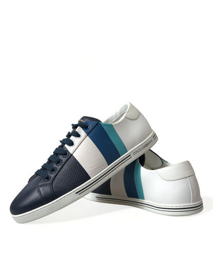 Chic White and Blue Leather Low-Top Sneakers