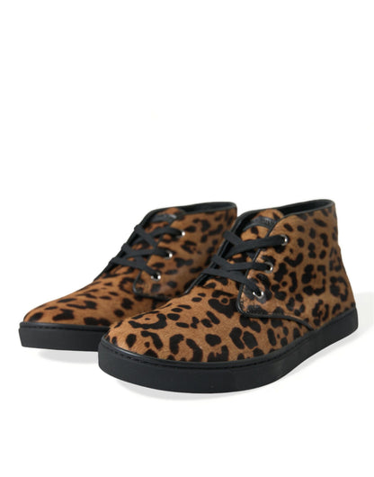 Elegant Leopard Print Mid-Top Sneakers