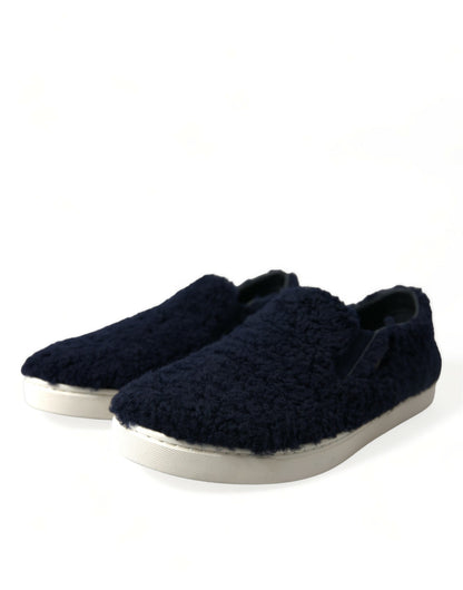 Elegant Shearling Slip-On Sneakers in Blue