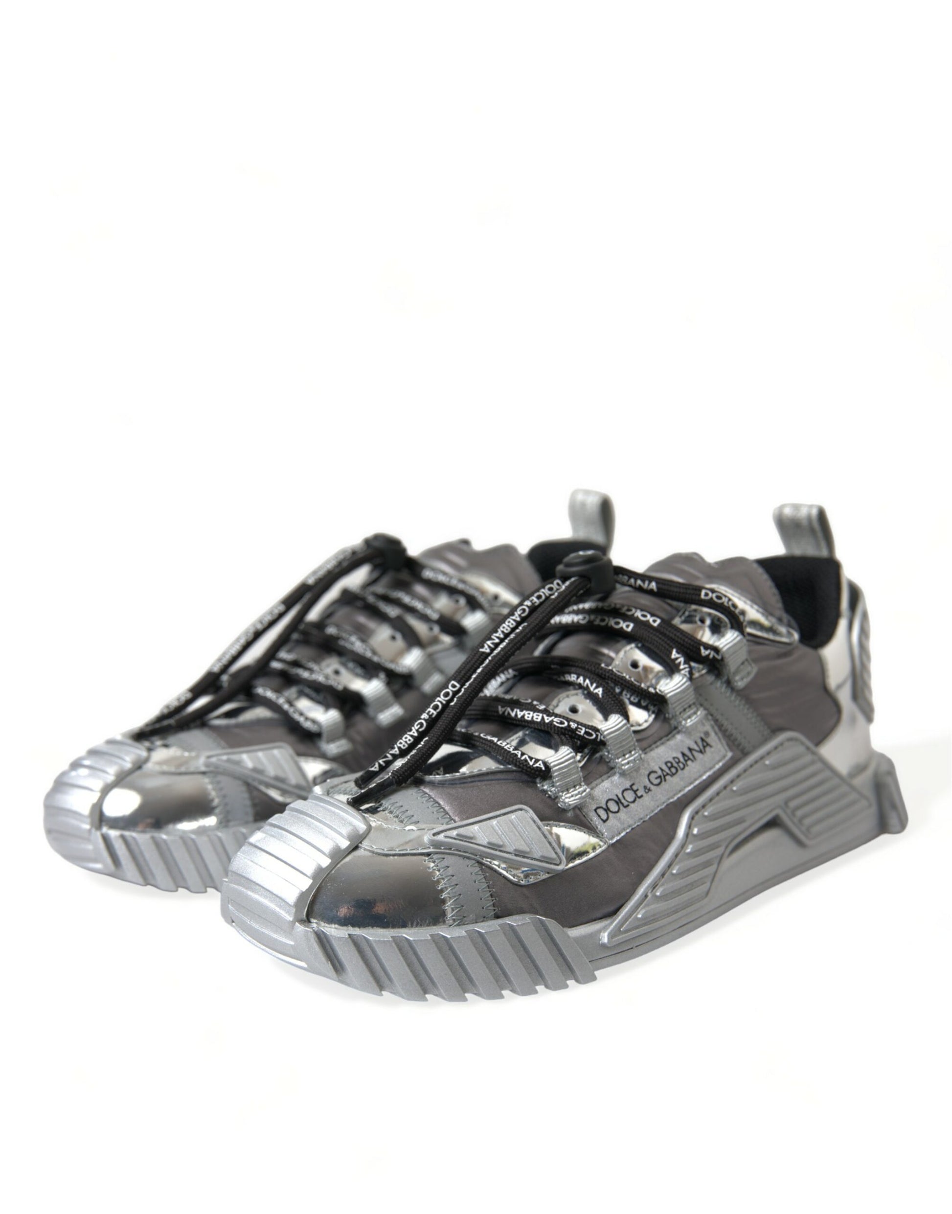 Silver Laminated Low Top Sneakers