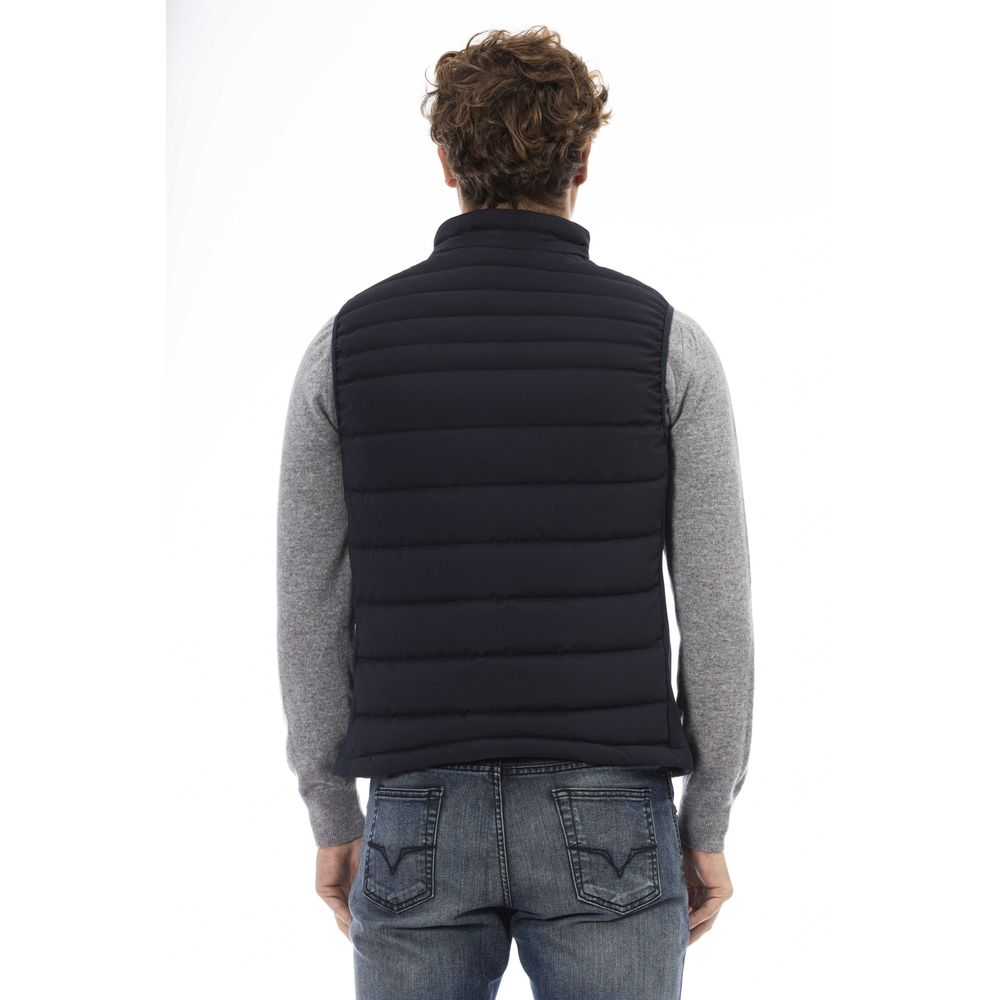 Blue Polyester Men Vest