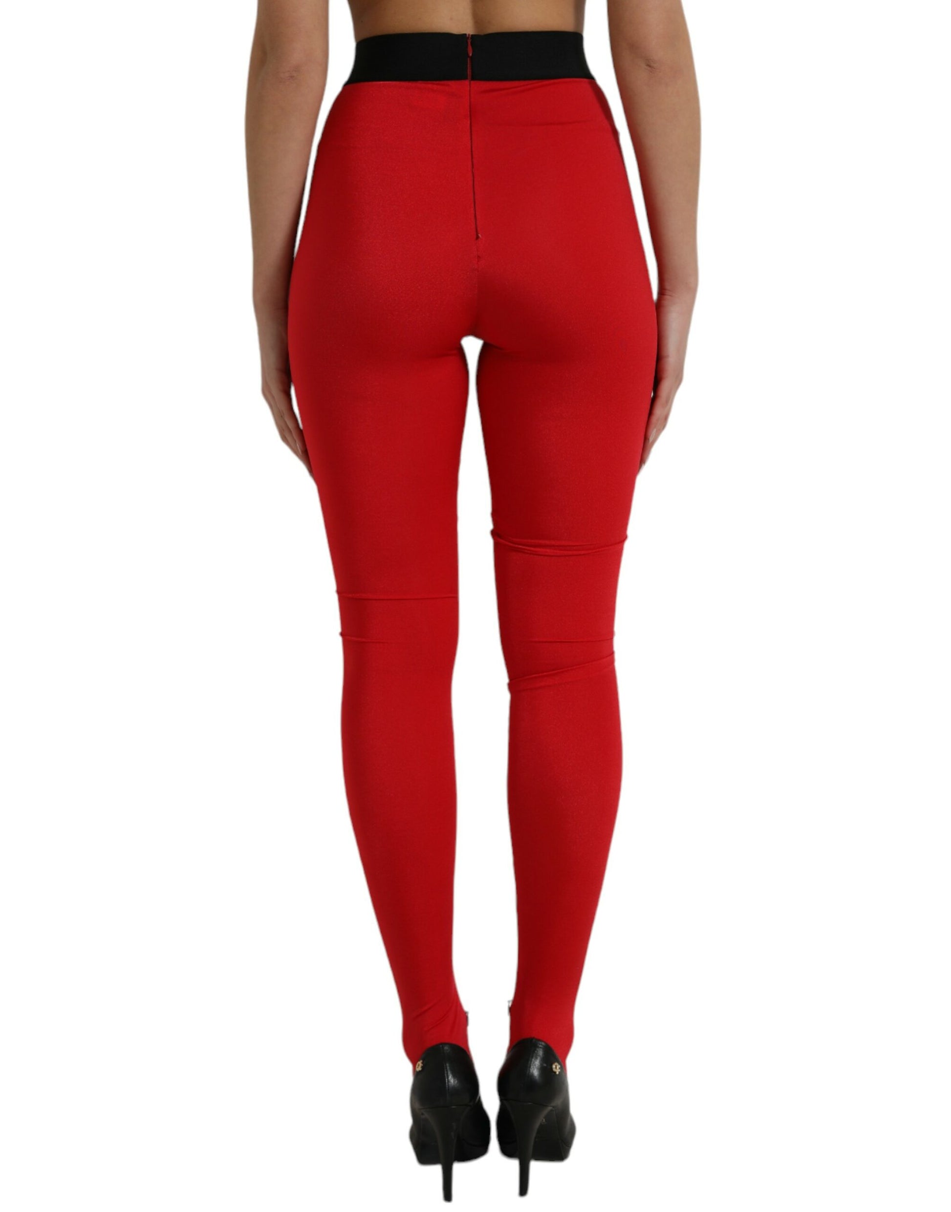 Elegant Red High Waist Leggings Pants