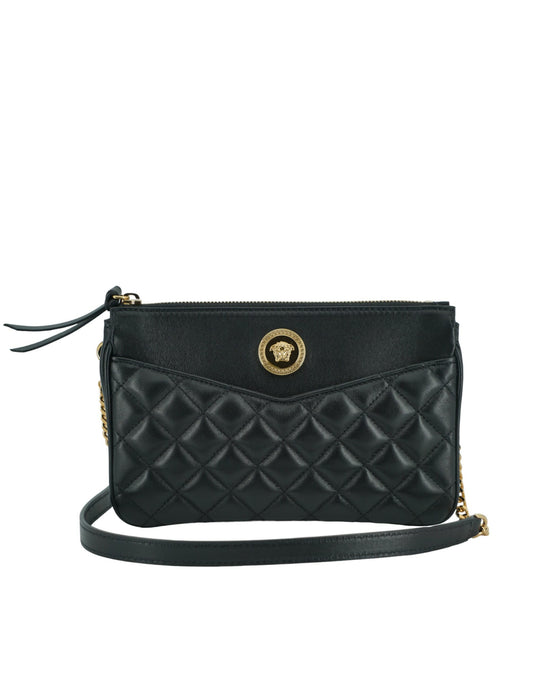 Elegant Black Lamb Leather Crossbody Pouch