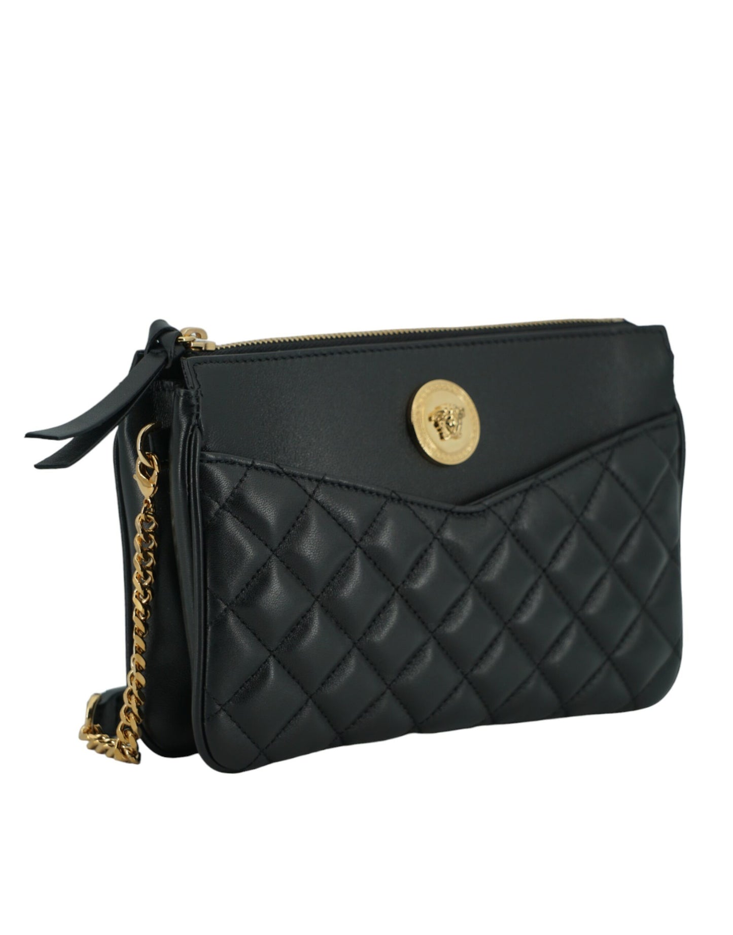 Elegant Black Lamb Leather Crossbody Pouch