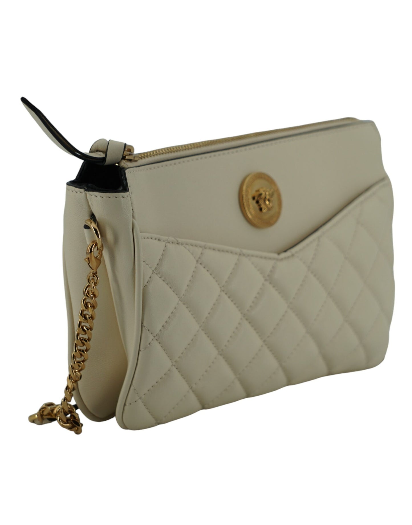 Elegant White Lamb Leather Crossbody Pouch