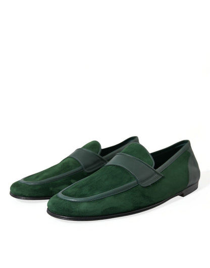 Emerald Velvet Leather Loafers for Men