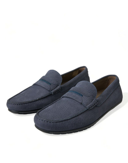 Elegant Blue Leather Moccasin Shoes