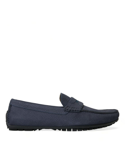 Elegant Blue Leather Moccasin Shoes