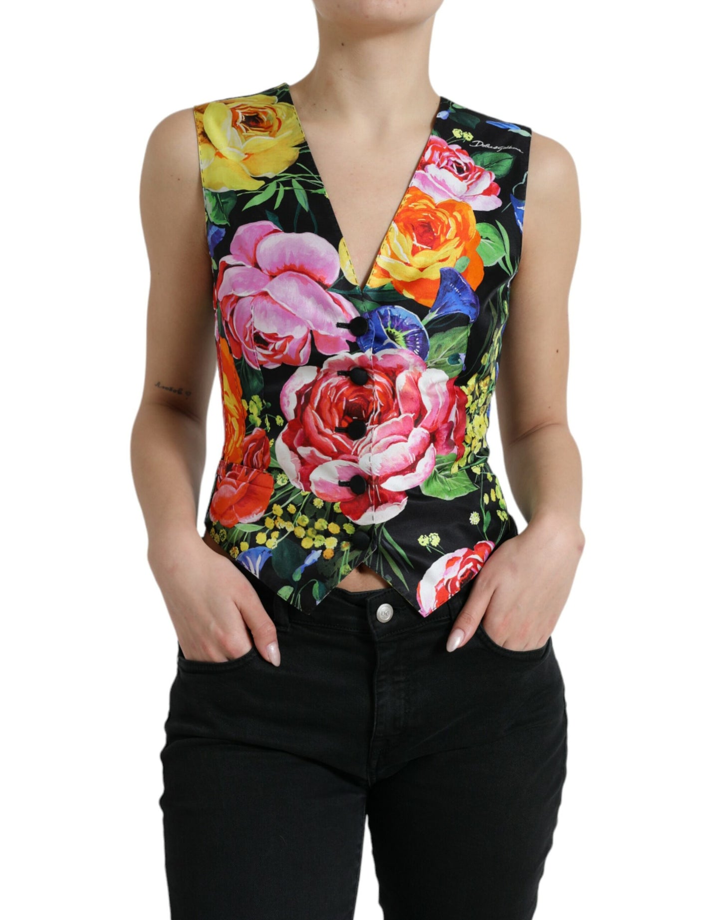 Floral Silk Blend Sleeveless Waistcoat