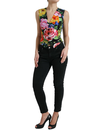 Floral Silk Blend Sleeveless Waistcoat