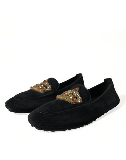 Black Calfskin Loafers with Crystals